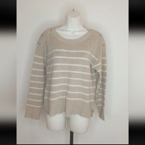 Madison + Hudson Elegant Beige Striped Sweater with Button Accents Sz XL